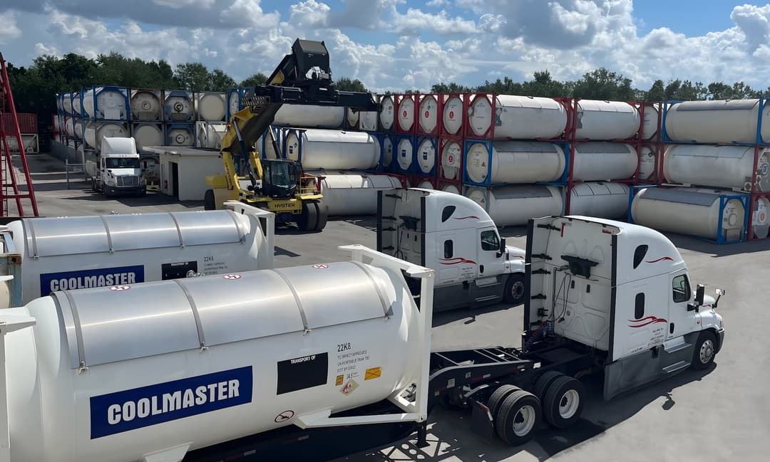 ISO tanks stacked 3 high with rows going into the distance