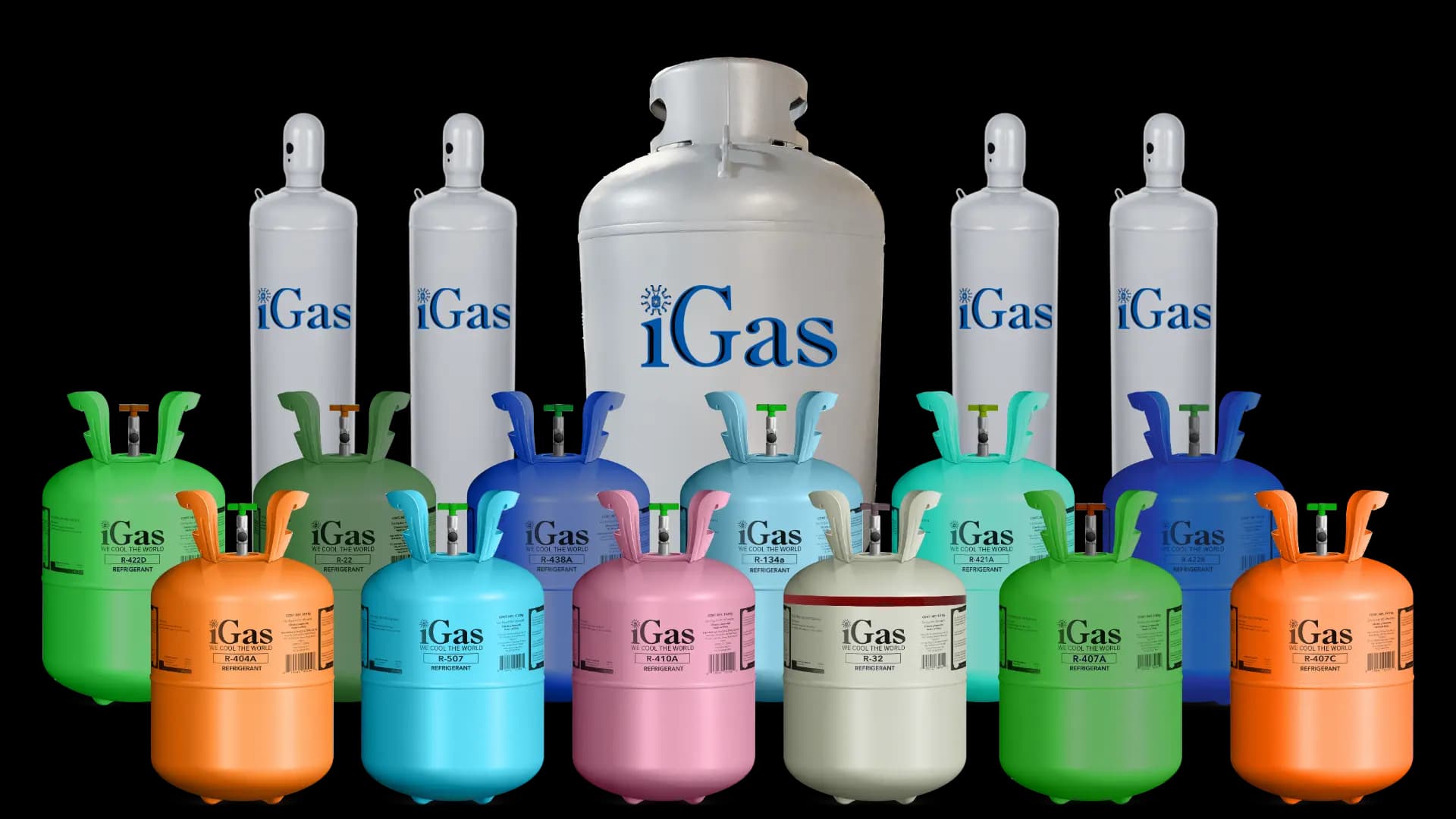 Various refrigerant cylinders and tanks