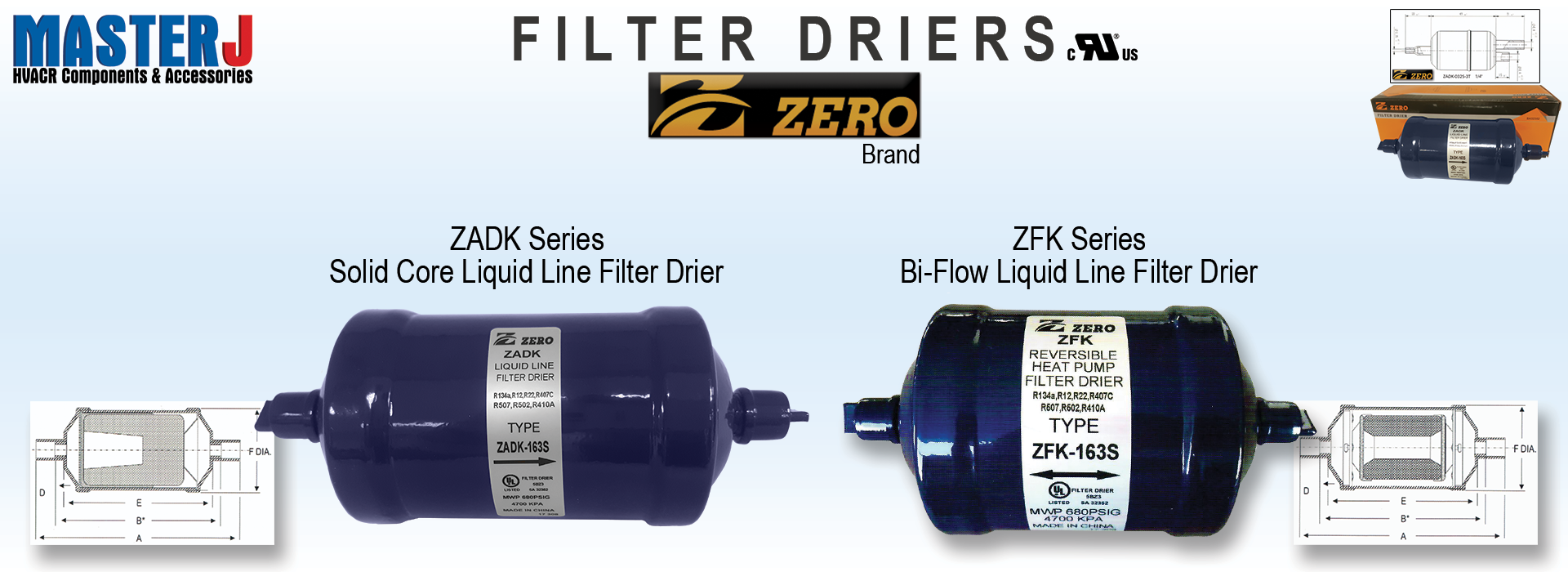 Filter Driers for HVACR - ZFK and ZADK Series from MASTERJ and Zero